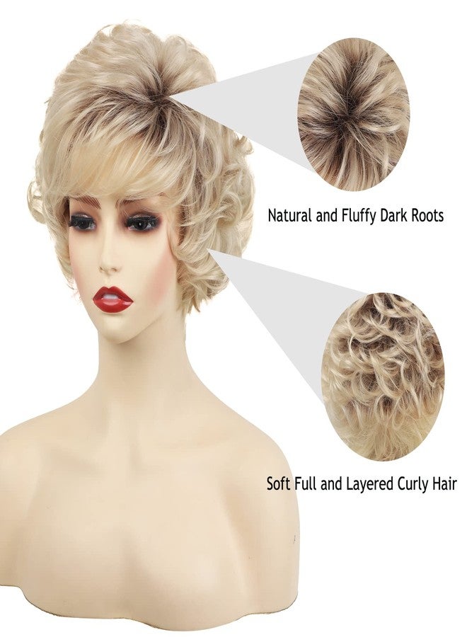 TISHINING Short Blonde Curly Wigs for White Women Layered Ombre Blonde Pixie Cut Wig with Bangs Natural Looking Synthetic Full Wigs for Daily Party - Image 3